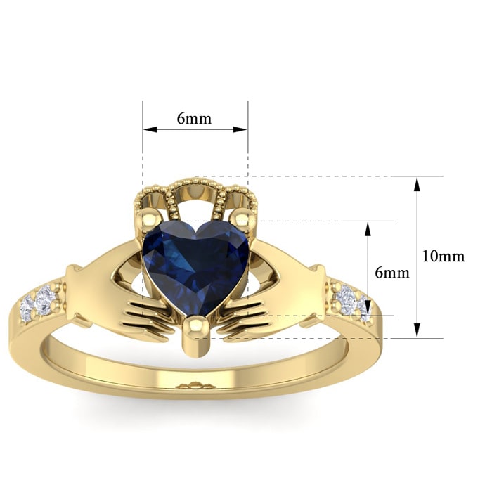 1 1/5 Carat Heart Shape Sapphire and Diamond Claddagh Ring In 14 Karat Yellow Gold