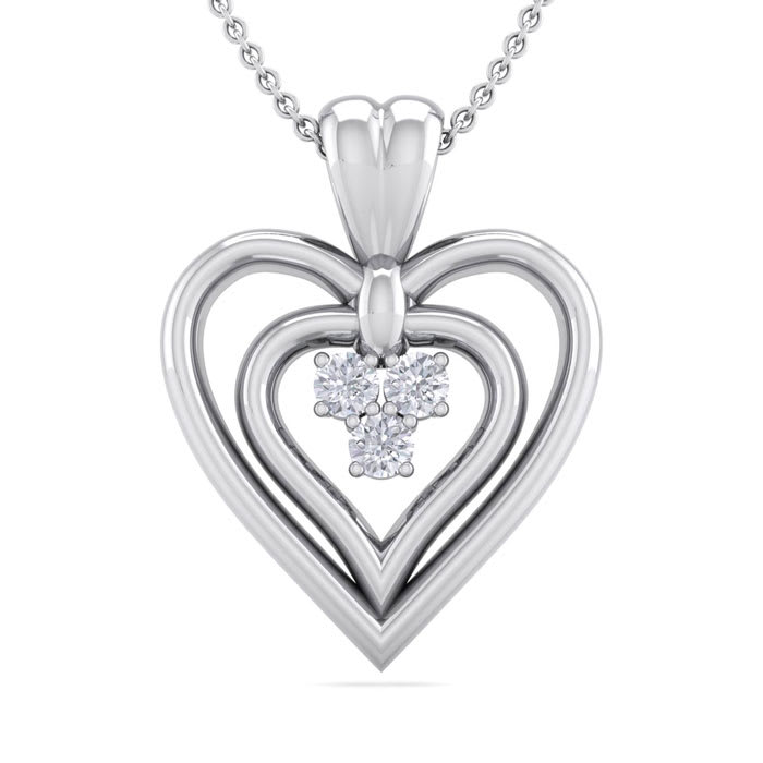 0.04 Carat Three Diamond Heart Necklace in 14 Karat White Gold, 18 Inches