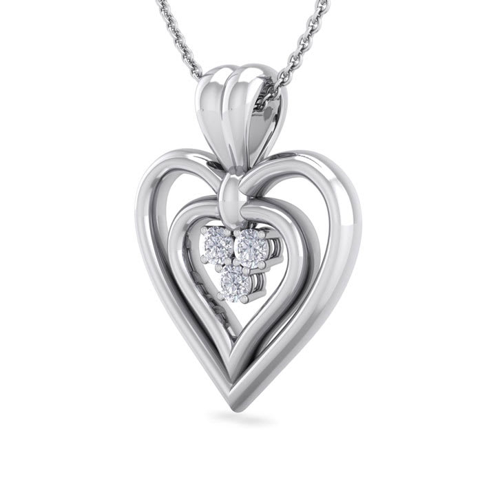 0.04 Carat Three Diamond Heart Necklace in 14 Karat White Gold, 18 Inches
