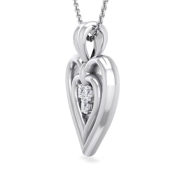 0.04 Carat Three Diamond Heart Necklace in 14 Karat White Gold, 18 Inches