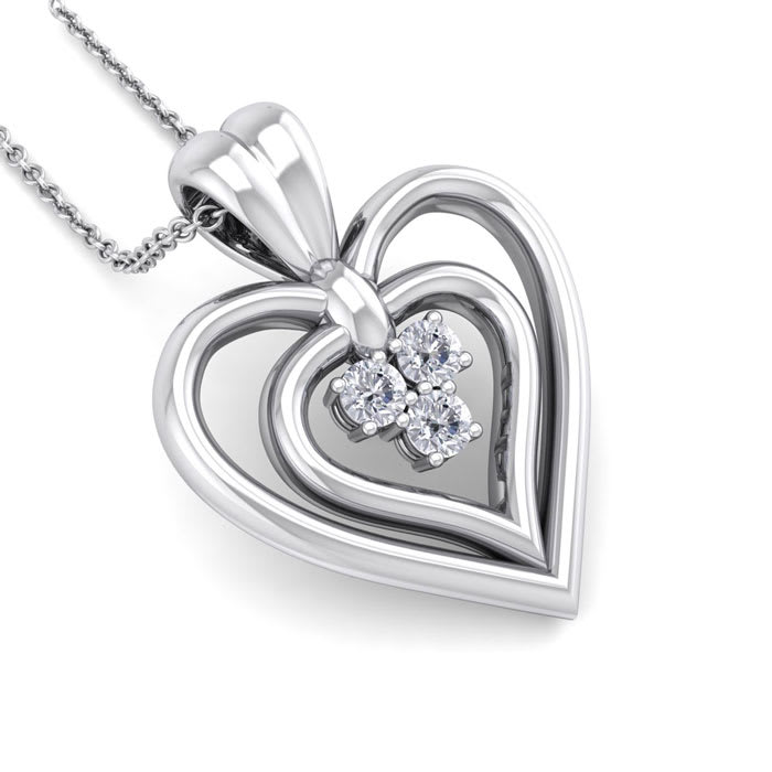 0.04 Carat Three Diamond Heart Necklace in 14 Karat White Gold, 18 Inches
