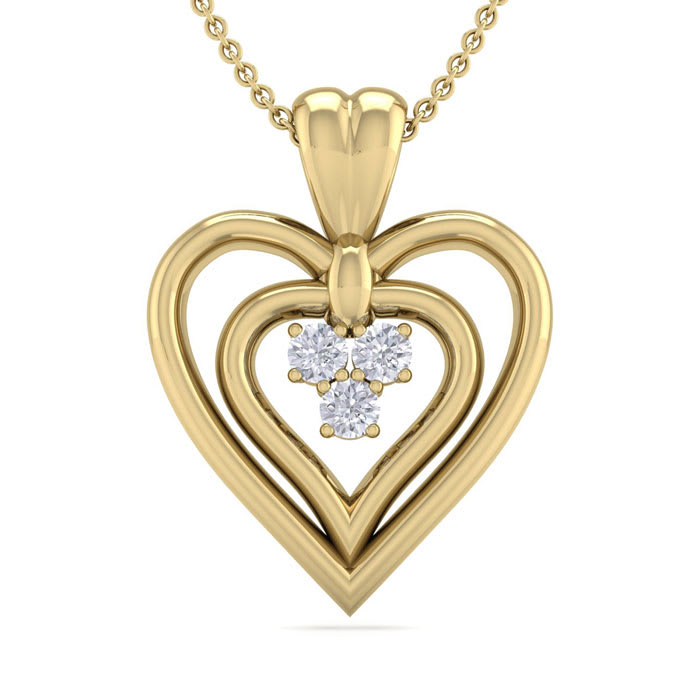 0.04 Carat Three Diamond Heart Necklace in 14 Karat Yellow Gold, 18 Inches