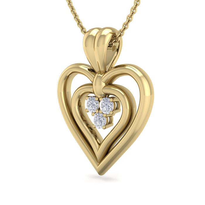 0.04 Carat Three Diamond Heart Necklace in 14 Karat Yellow Gold, 18 Inches