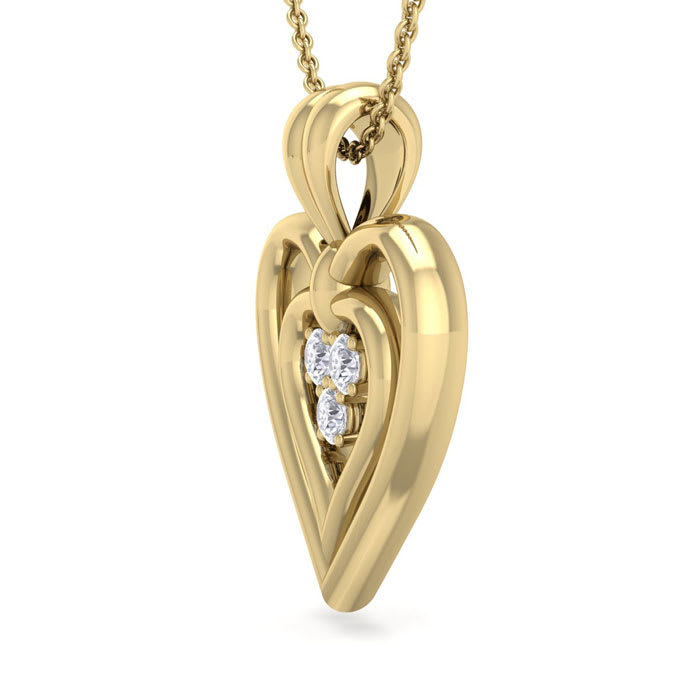 0.04 Carat Three Diamond Heart Necklace in 14 Karat Yellow Gold, 18 Inches