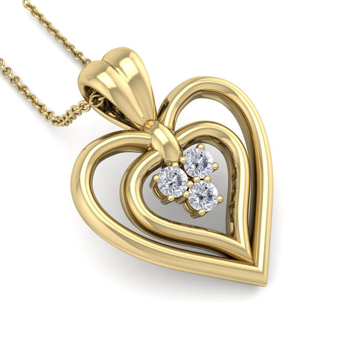 0.04 Carat Three Diamond Heart Necklace in 14 Karat Yellow Gold, 18 Inches