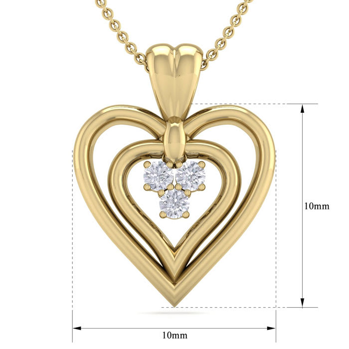 0.04 Carat Three Diamond Heart Necklace in 14 Karat Yellow Gold, 18 Inches