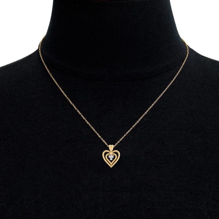 0.04 Carat Three Diamond Heart Necklace in 14 Karat Yellow Gold, 18 Inches
