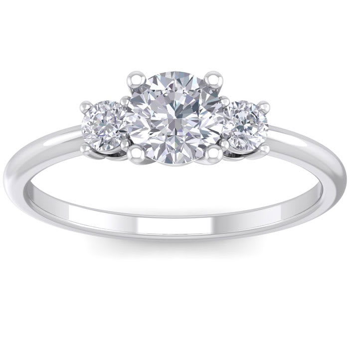 1 Carat Natural Colorless Diamond Ring Featuring a .75 Carat Center Diamond in Solid 14k White Gold