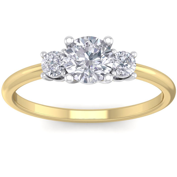 1 Carat Natural Colorless Diamond Ring Featuring a .75 Carat Center Diamond in Solid 14k Yellow Gold