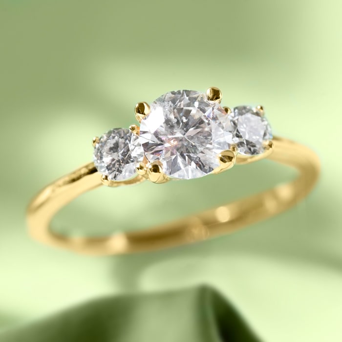 1 Carat Natural Colorless Diamond Ring Featuring a .75 Carat Center Diamond in Solid 14k Yellow Gold