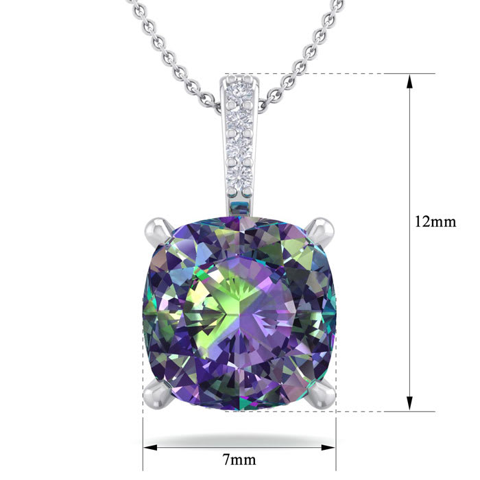 1-1/4 Carat Cushion Shape Mystic Topaz and Hidden Diamond Halo In 14 Karat White Gold, 18 Inches