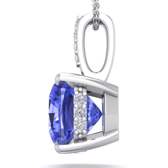 1 Carat Cushion Cut Tanzanite and Hidden Halo Diamond Necklace In 14 Karat White Gold, 18 Inches