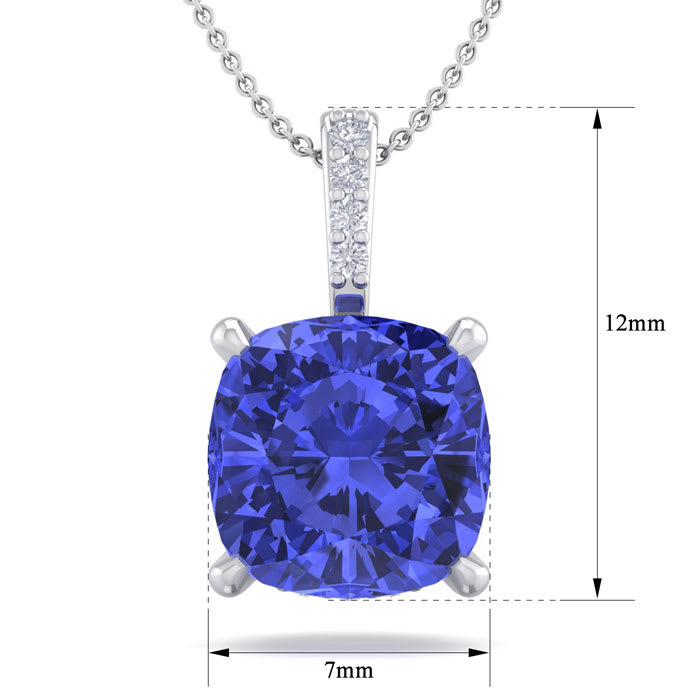 1 Carat Cushion Cut Tanzanite and Hidden Halo Diamond Necklace In 14 Karat White Gold, 18 Inches