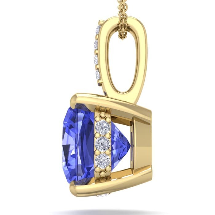 1 Carat Cushion Cut Tanzanite and Hidden Halo Diamond Necklace In 14 Karat Yellow Gold, 18 Inches