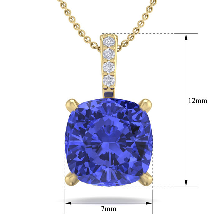 1 Carat Cushion Cut Tanzanite and Hidden Halo Diamond Necklace In 14 Karat Yellow Gold, 18 Inches