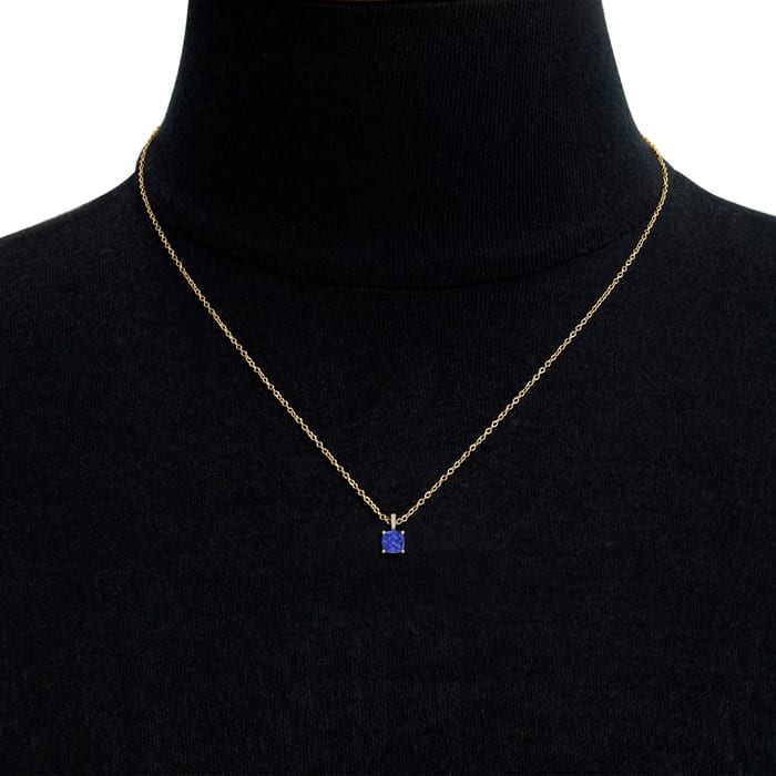 1 Carat Cushion Cut Tanzanite and Hidden Halo Diamond Necklace In 14 Karat Yellow Gold, 18 Inches