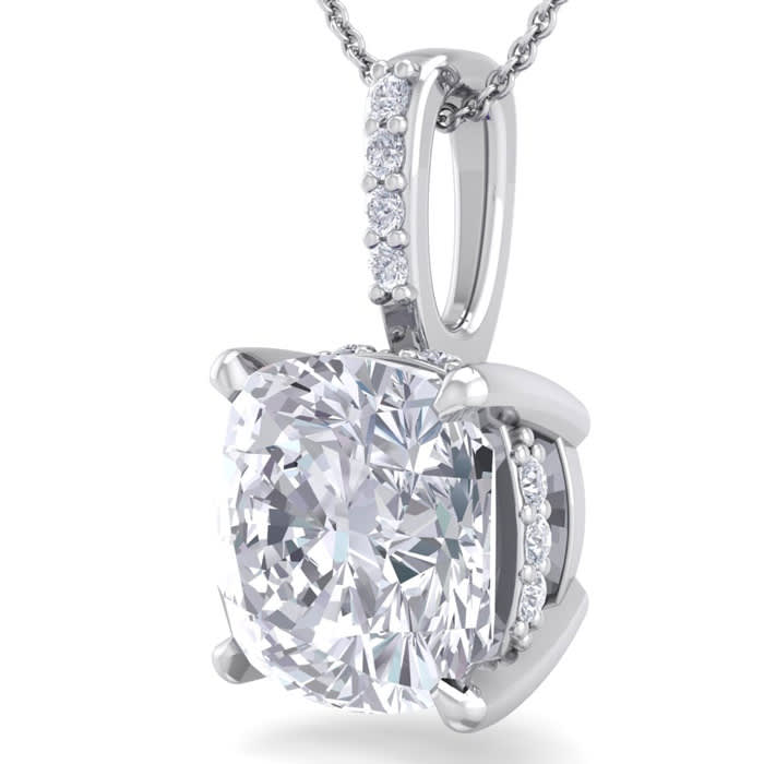 3/4 Carat Cushion Cut Hidden Halo Diamond Necklace In 14 Karat White Gold, 18 Inches