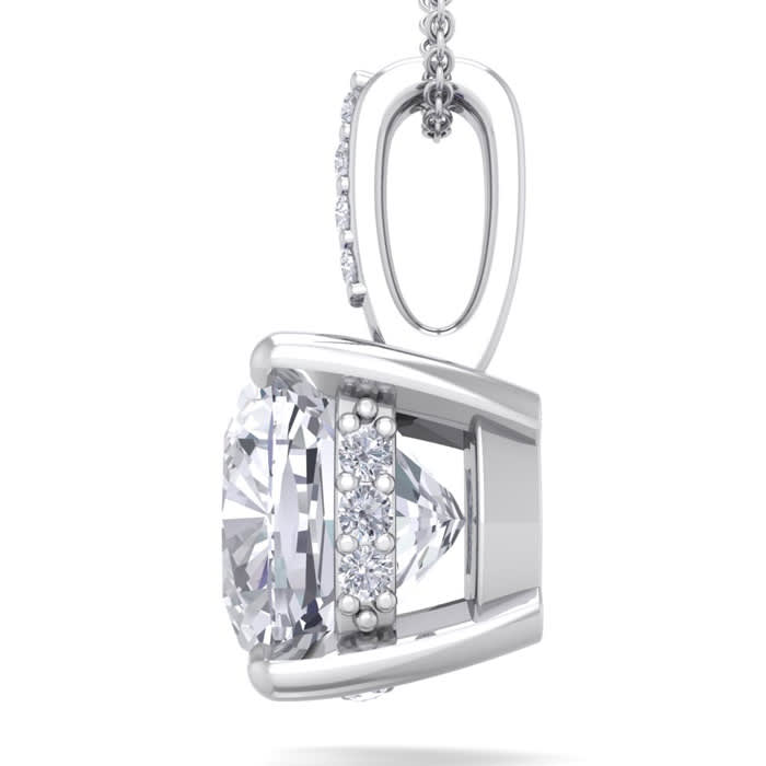3/4 Carat Cushion Cut Hidden Halo Diamond Necklace In 14 Karat White Gold, 18 Inches