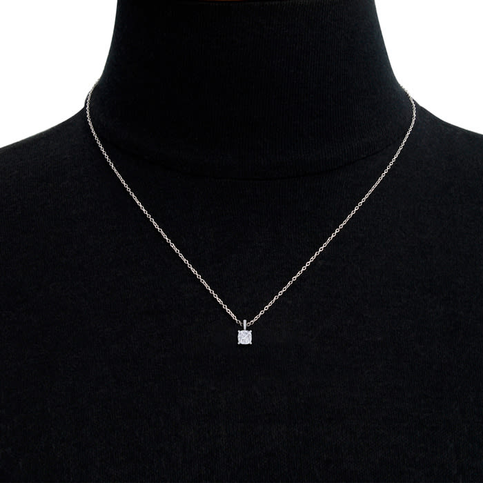 3/4 Carat Cushion Cut Hidden Halo Diamond Necklace In 14 Karat White Gold, 18 Inches