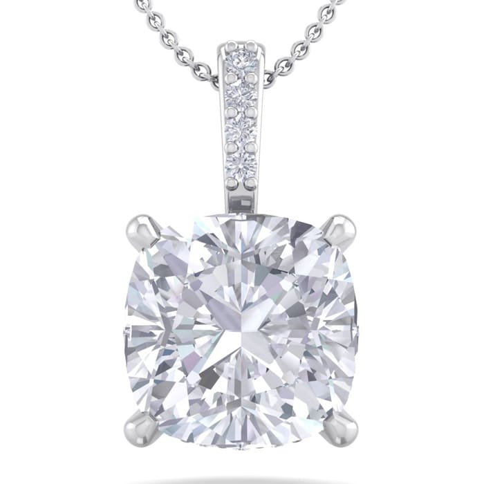3/4 Carat Cushion Cut Hidden Halo Diamond Necklace In 14 Karat White Gold, 18 Inches