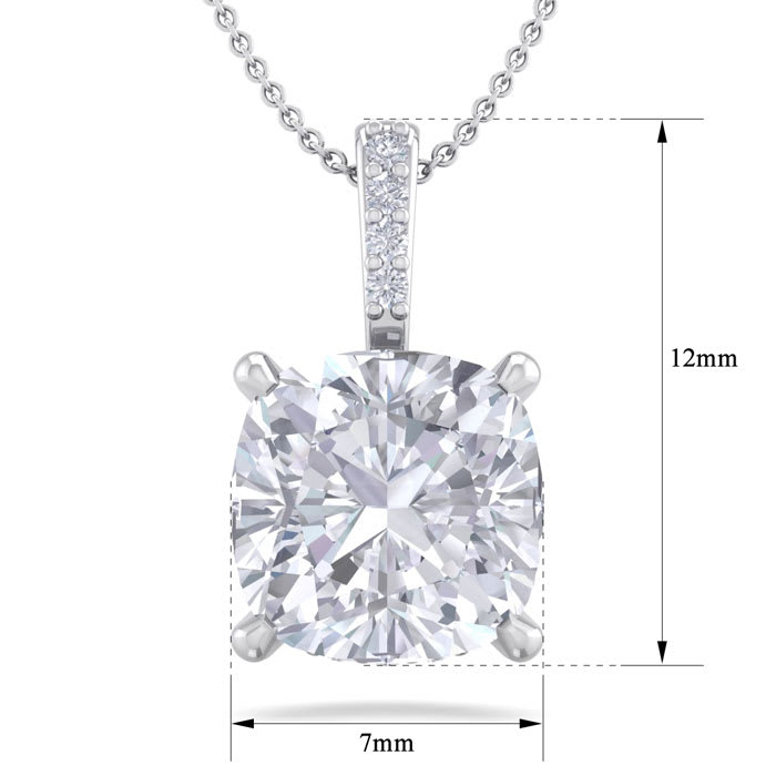 3/4 Carat Cushion Cut Hidden Halo Diamond Necklace In 14 Karat White Gold, 18 Inches