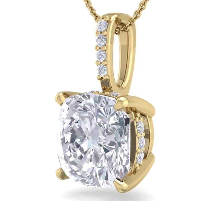 3/4 Carat Cushion Cut Hidden Halo Diamond Necklace In 14 Karat Yellow Gold, 18 Inches