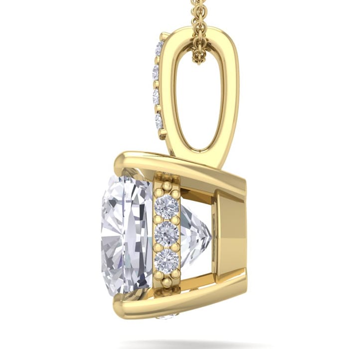 3/4 Carat Cushion Cut Hidden Halo Diamond Necklace In 14 Karat Yellow Gold, 18 Inches