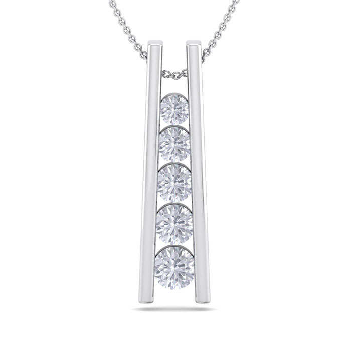 1/2 Carat Diamond Journey Ladder Necklace In 14 Karat White Gold, 18 Inches
