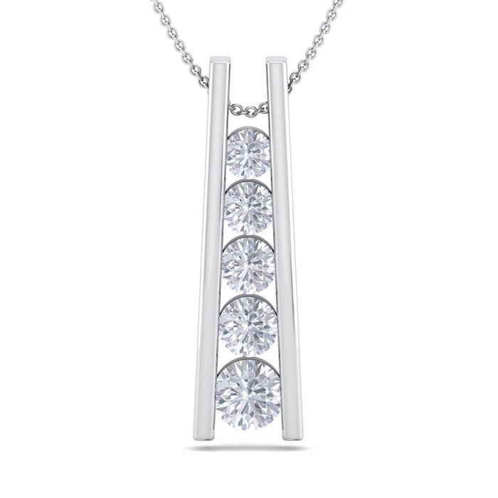 3/4 Carat Diamond Journey Ladder Necklace In 14 Karat White Gold, 18 Inches
