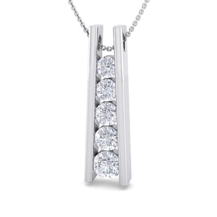 3/4 Carat Diamond Journey Ladder Necklace In 14 Karat White Gold, 18 Inches