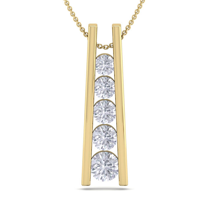3/4 Carat Diamond Journey Ladder Necklace In 14 Karat Yellow Gold, 18 Inches