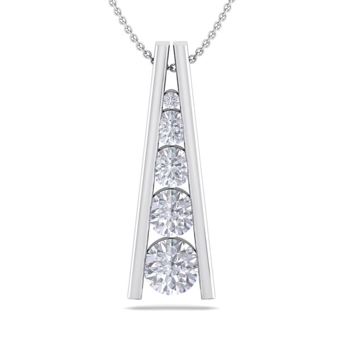 1 Carat Diamond Journey Ladder Necklace In 14 Karat White Gold, 18 Inches