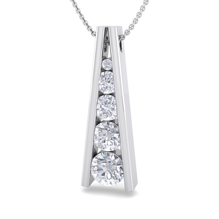 1 Carat Diamond Journey Ladder Necklace In 14 Karat White Gold, 18 Inches