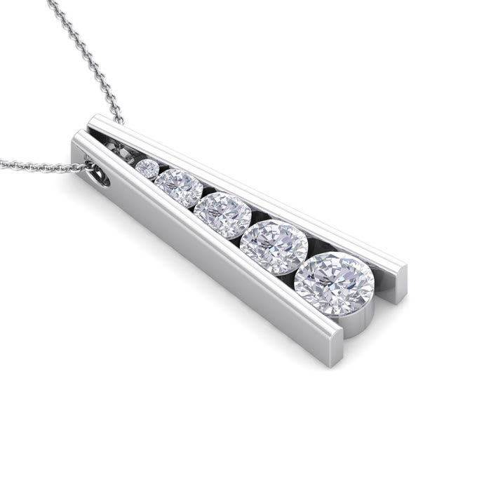 1 Carat Diamond Journey Ladder Necklace In 14 Karat White Gold, 18 Inches