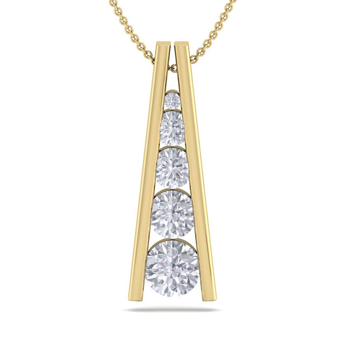 1 Carat Diamond Journey Ladder Necklace In 14 Karat Yellow Gold, 18 Inches