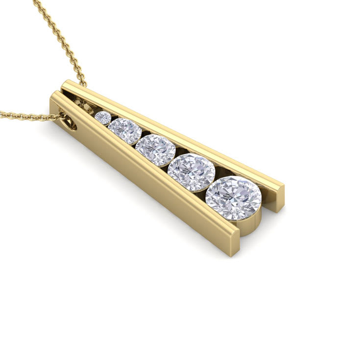 1 Carat Diamond Journey Ladder Necklace In 14 Karat Yellow Gold, 18 Inches