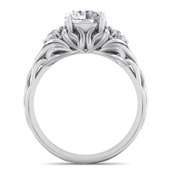 1 3/4 Carat Round Shape Diamond Intricate Vine Engagement Ring In 14 Karat White Gold