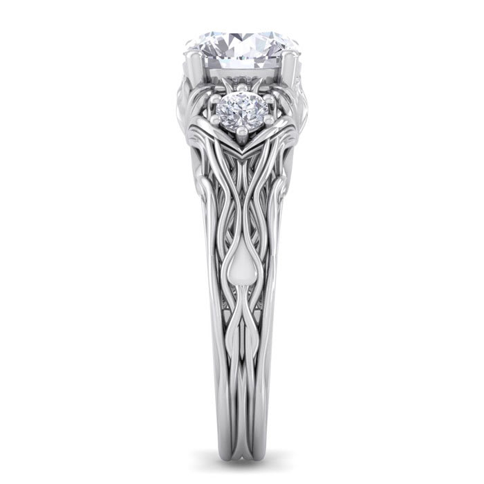 1 3/4 Carat Round Shape Diamond Intricate Vine Engagement Ring In 14 Karat White Gold