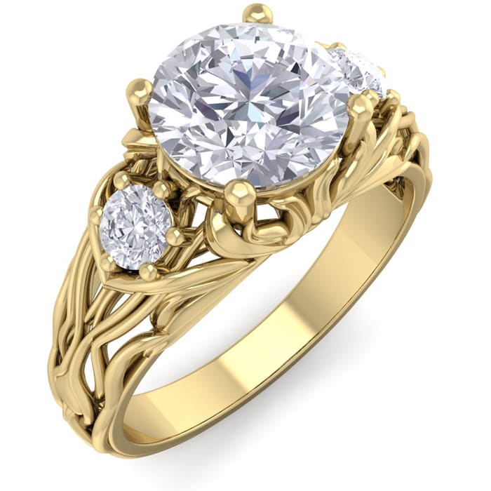 1 3/4 Carat Round Shape Diamond Intricate Vine Engagement Ring In 14 Karat Yellow Gold