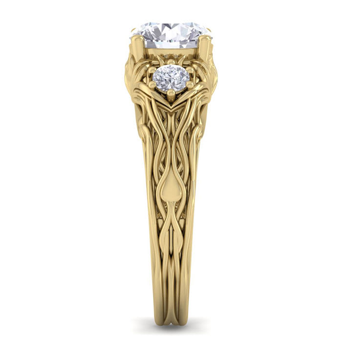 1 3/4 Carat Round Shape Diamond Intricate Vine Engagement Ring In 14 Karat Yellow Gold