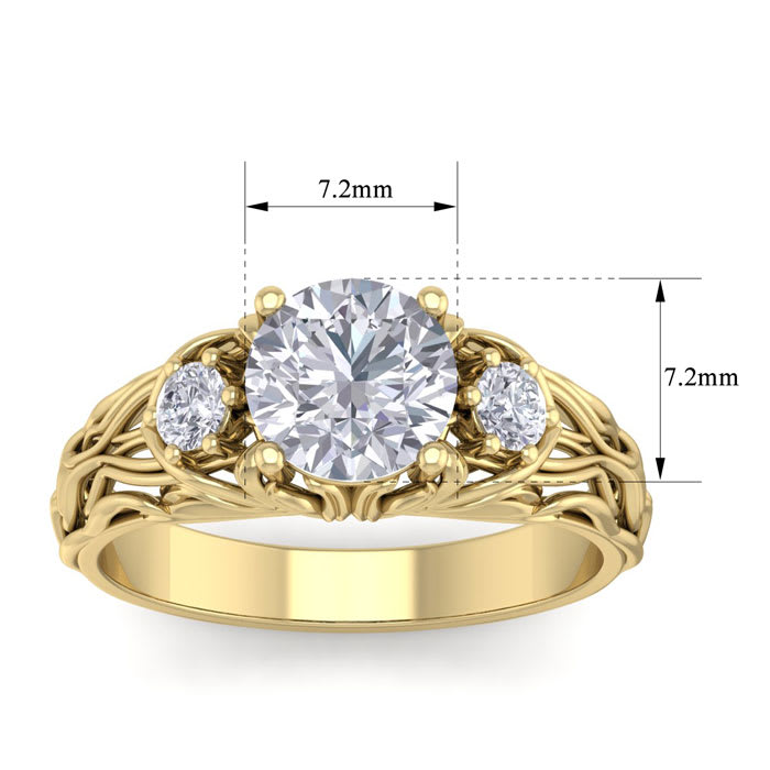 1 3/4 Carat Round Shape Diamond Intricate Vine Engagement Ring In 14 Karat Yellow Gold