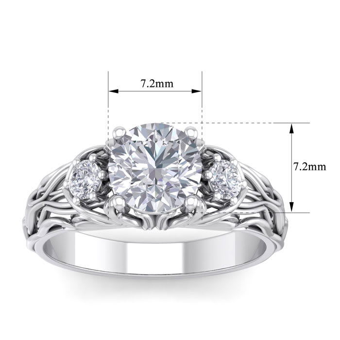 1 3/4 Carat Round Shape Diamond Intricate Vine Engagement Ring In 14 Karat White Gold