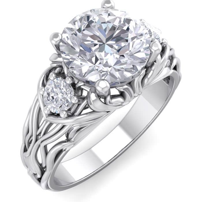 2 1/4 Carat Round Shape Diamond Intricate Vine Engagement Ring In 14 Karat White Gold