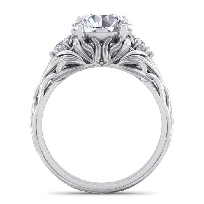 3 1/4 Carat Round Shape Diamond Intricate Vine Engagement Ring In 14 Karat White Gold