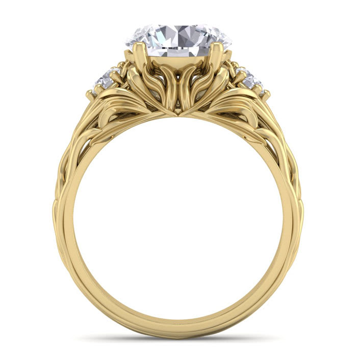 3 1/4 Carat Round Shape Diamond Intricate Vine Engagement Ring In 14 Karat Yellow Gold