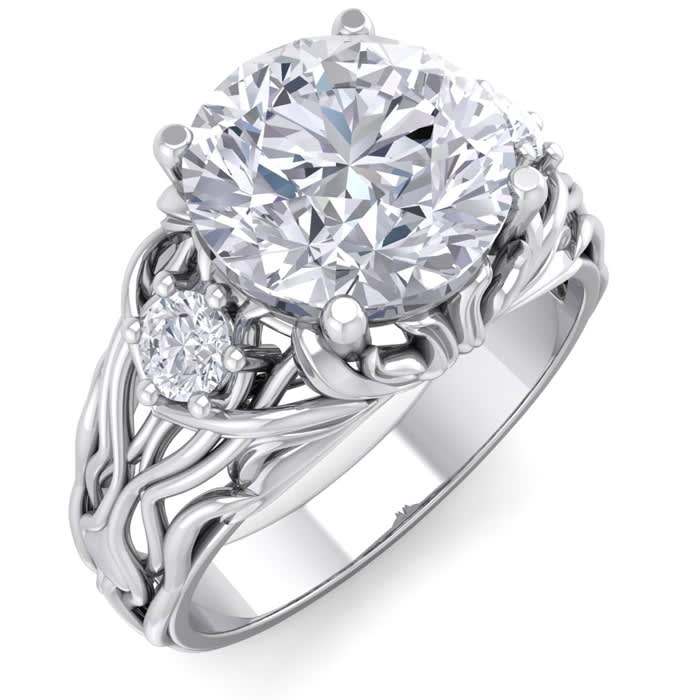 3 1/4 Carat Round Shape Diamond Intricate Vine Engagement Ring In 14 Karat White Gold