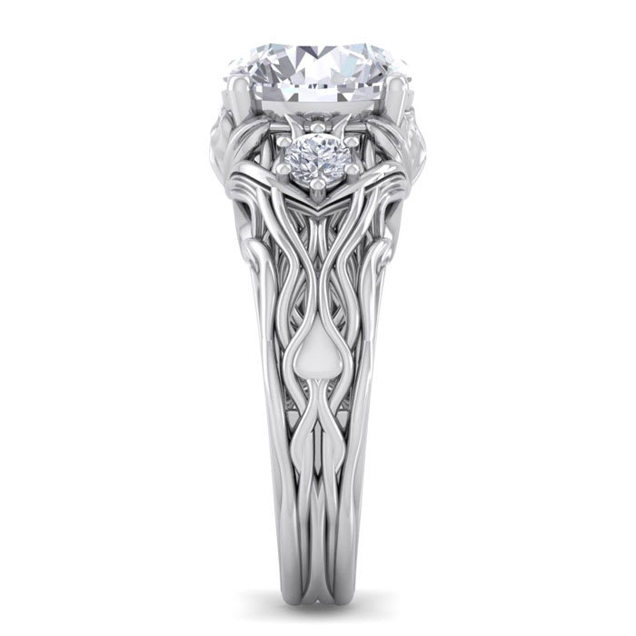 3 1/4 Carat Round Shape Diamond Intricate Vine Engagement Ring In 14 Karat White Gold