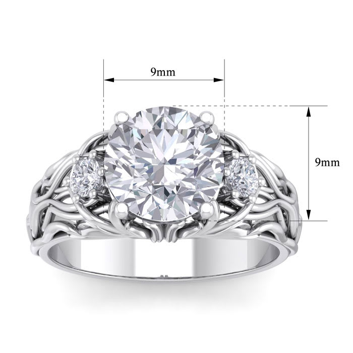 3 1/4 Carat Round Shape Diamond Intricate Vine Engagement Ring In 14 Karat White Gold