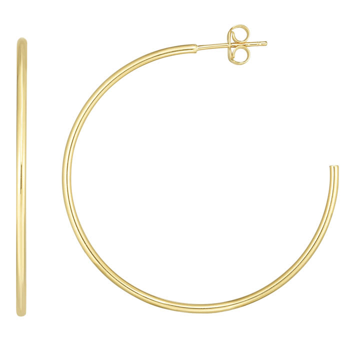 14 Karat Yellow Gold Polished Hoop Earrings, 1 3/4 Inch