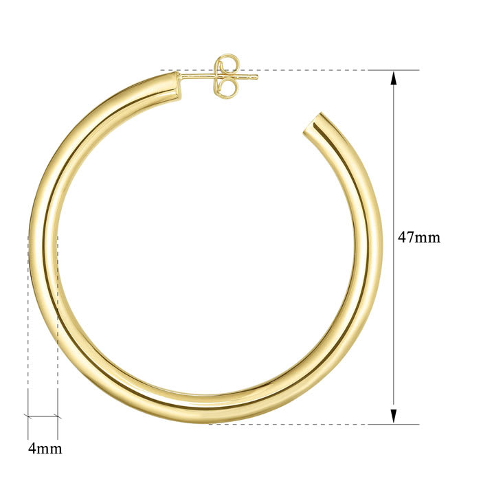 14 Karat Yellow Gold Thick Polished Hoop Earrings, 2 Inches